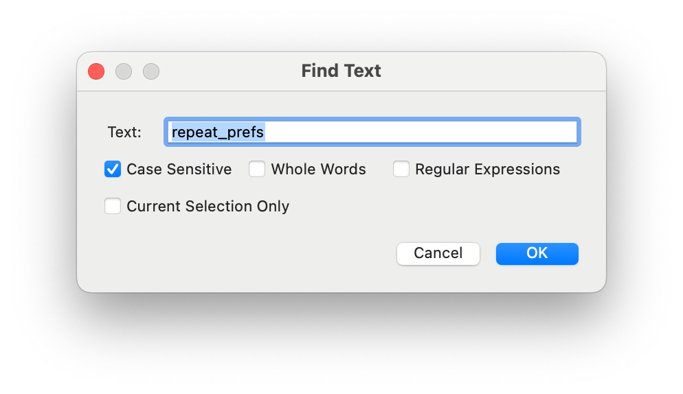 Preferences Dialog Find Text Dialog